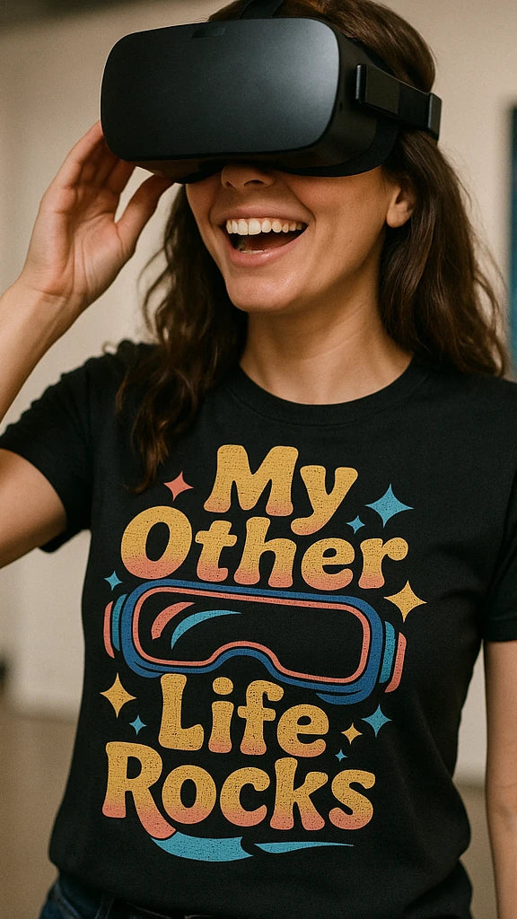 "My Other Life Rocks" virtual reality t shirt - product photo 9