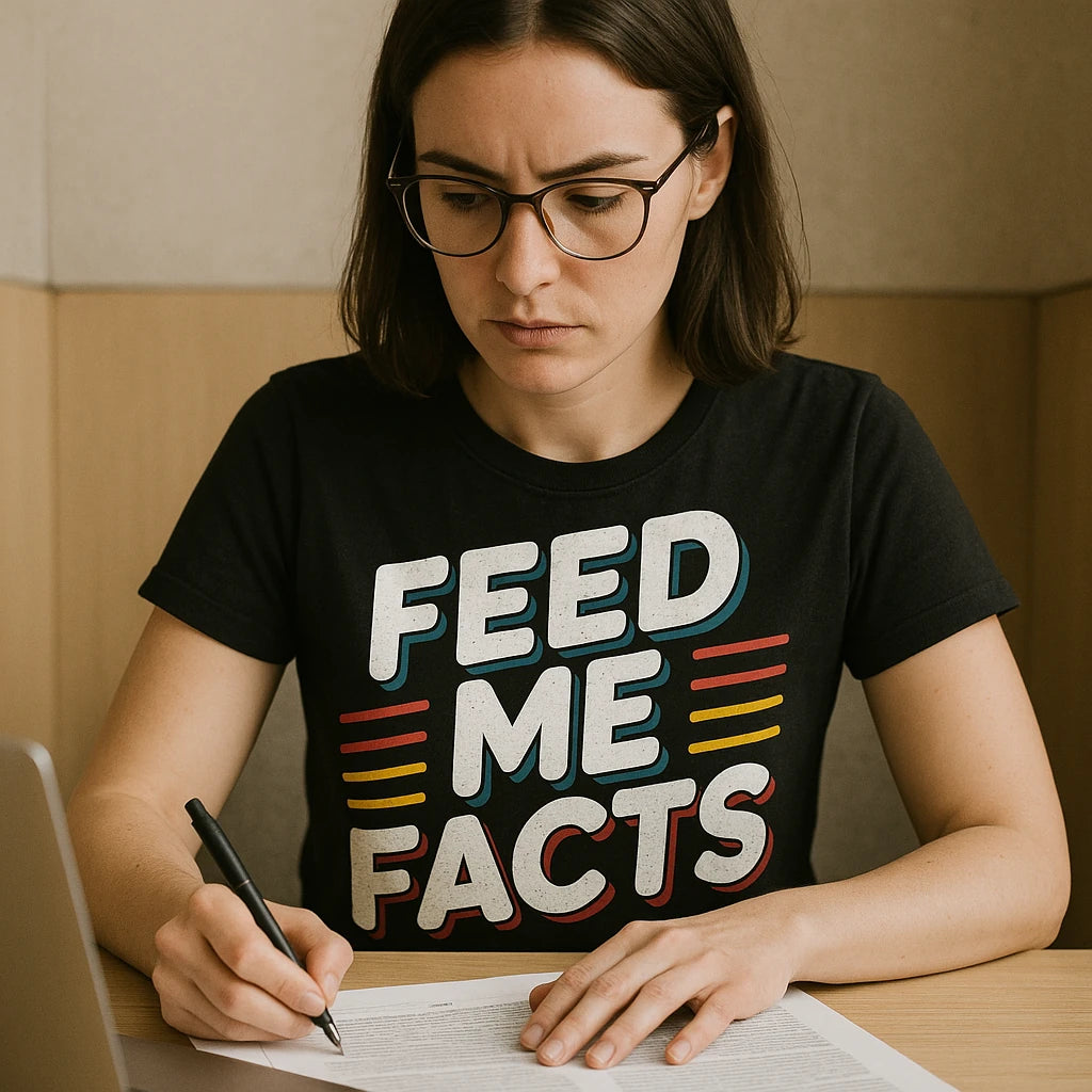 "Feed Me Facts" studying t shirt - product photo 8