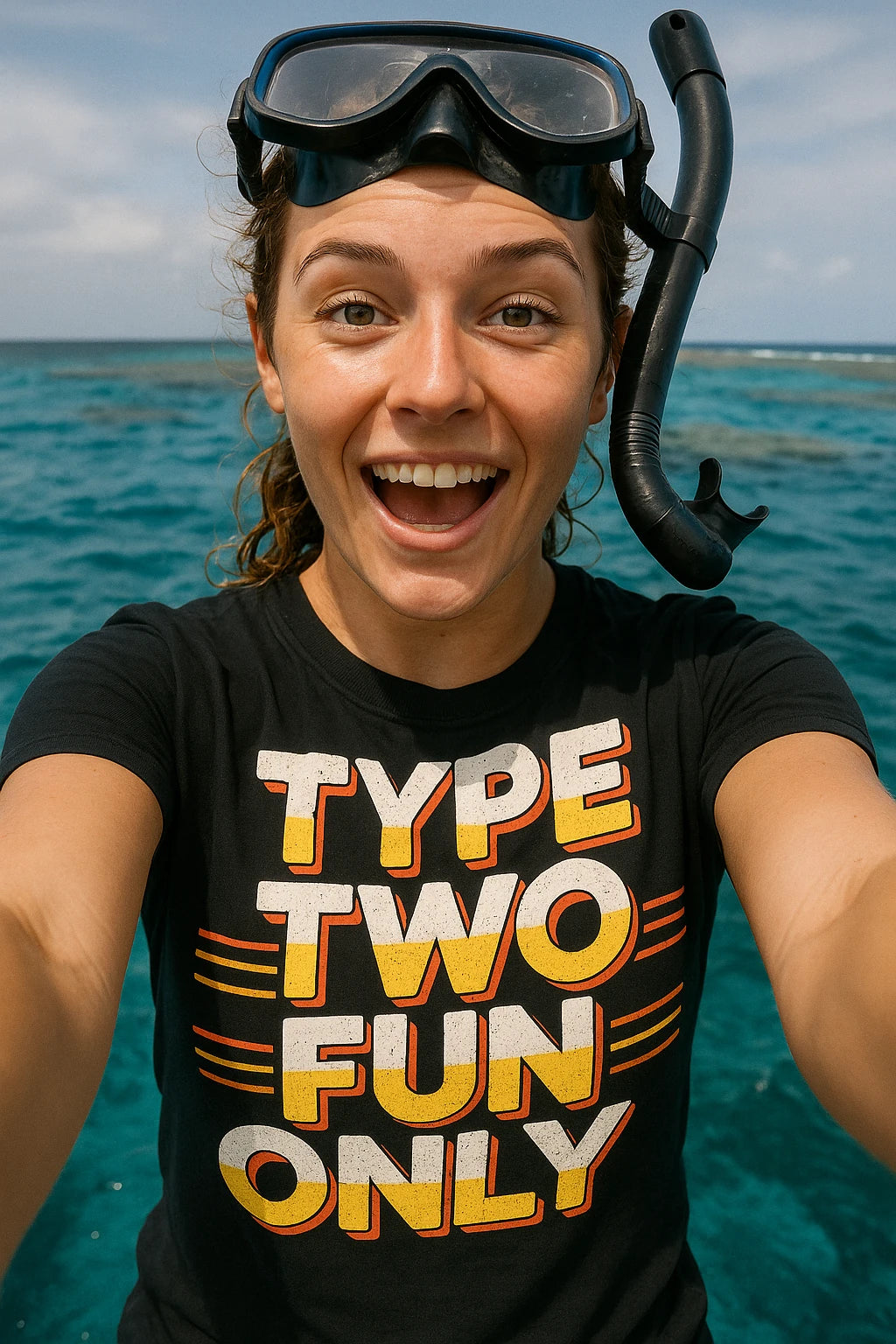 "Type Two Fun Only" black ghost adventure shirts, photographed as gifts for adventure lovers