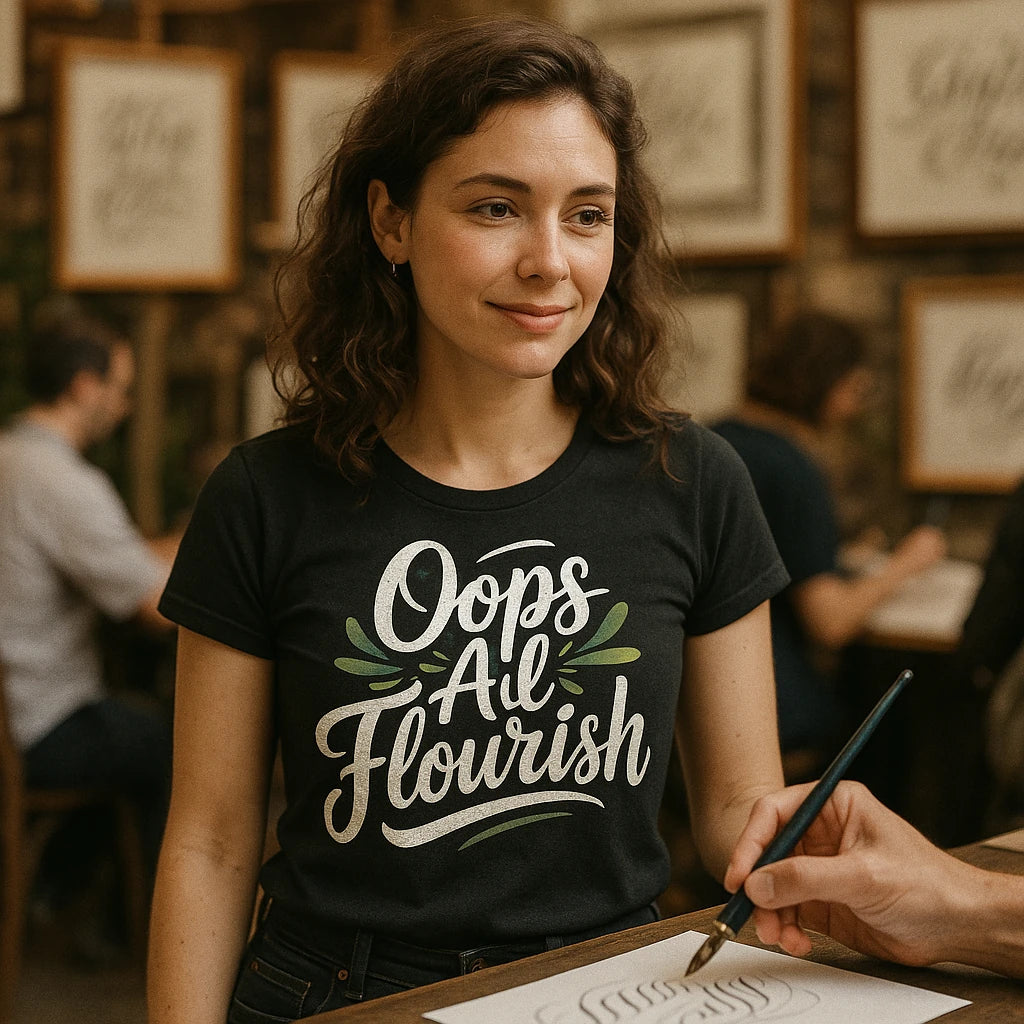 "Oops All Flourish" calligraphy t shirt - product photo 9