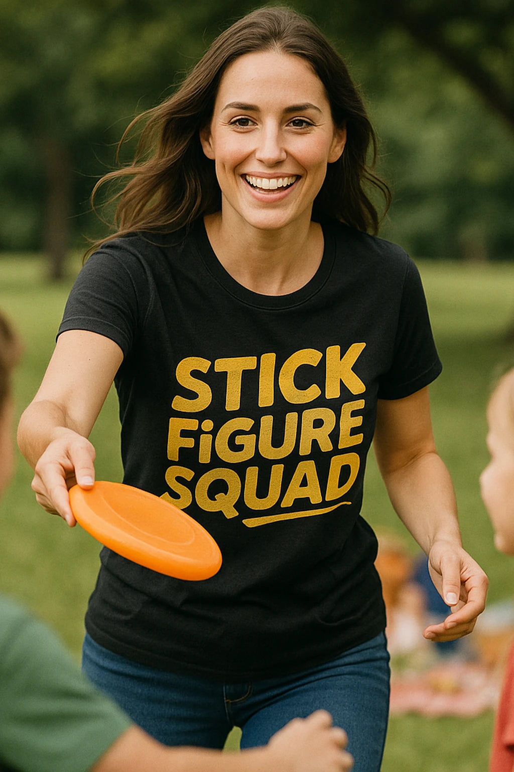 "Stick Figure Squad" black family life t shirt, photographed as family life lover gift