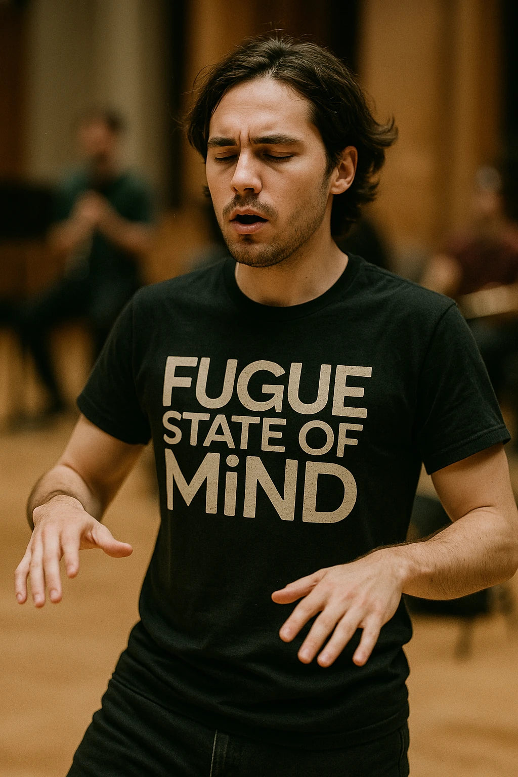 "Fugue State of Mind" black classical music tee shirts - also a gift ideas for classical musicians