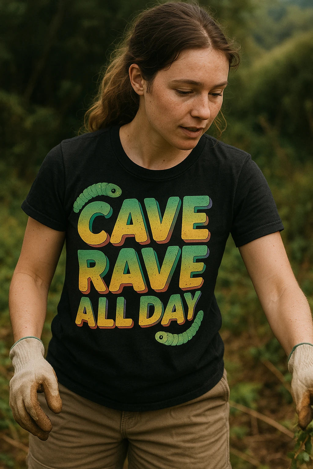 "Cave Rave All Day" black glowworms t shirt - a birthday gift for glowworms lover