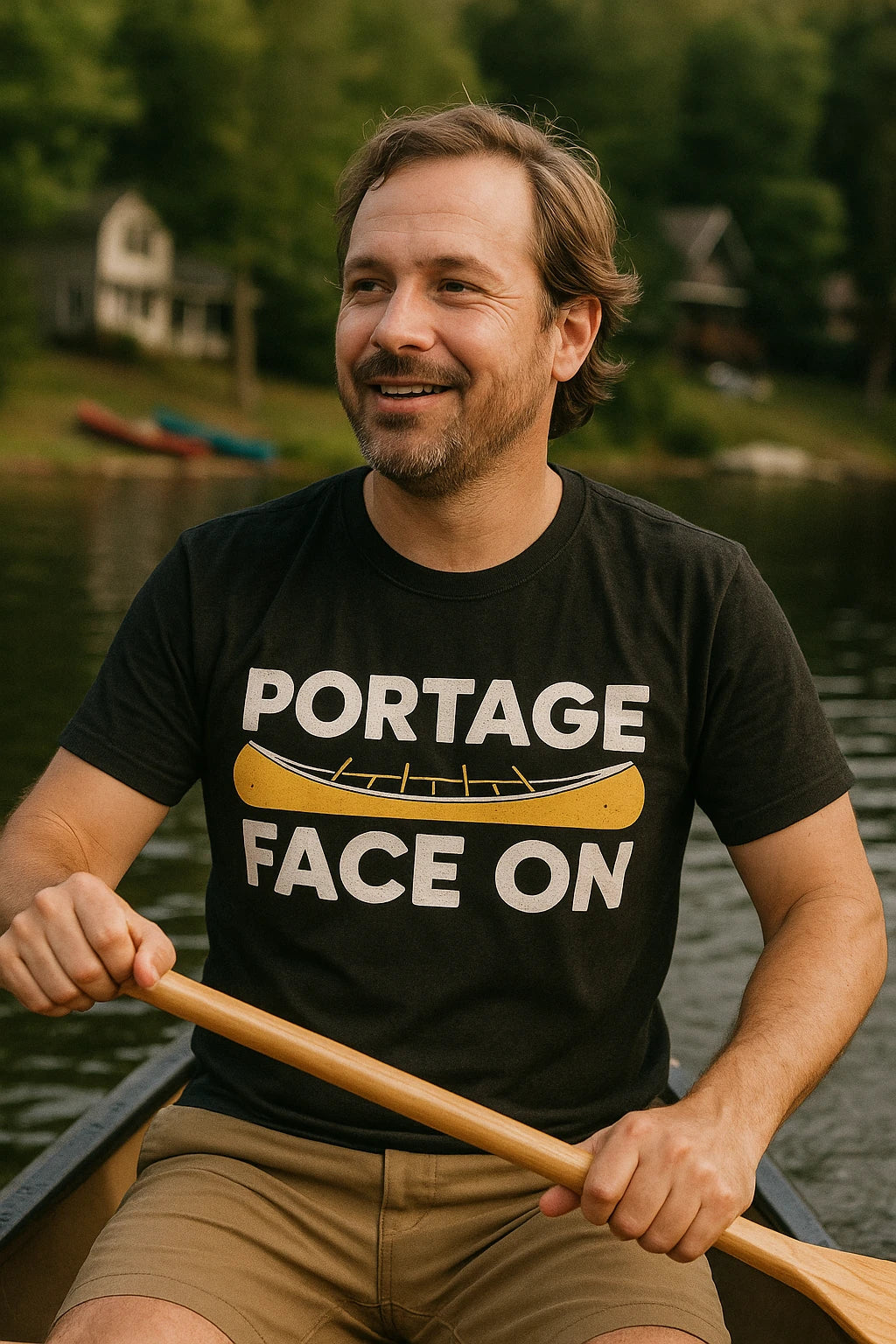 "Portage Face On" black canoeing shirts - a birthday gift for canoeing lover