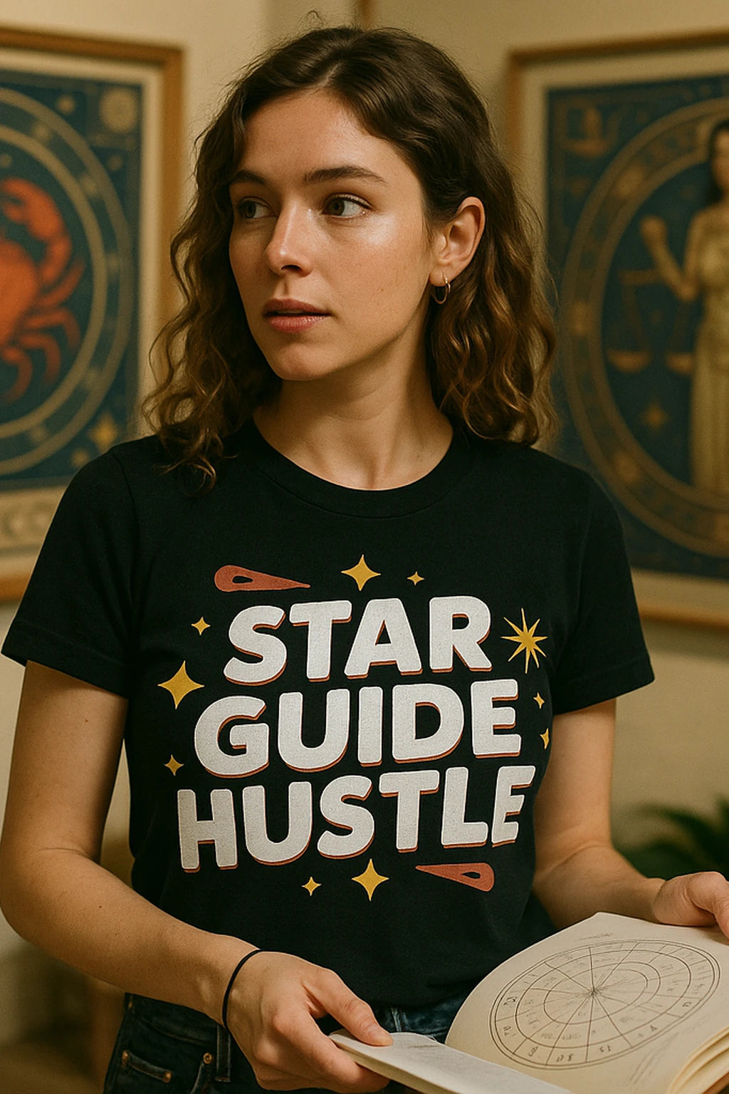 "Star Guide Hustle" black astrology tee - also one of the gifts for someone who likes astrology