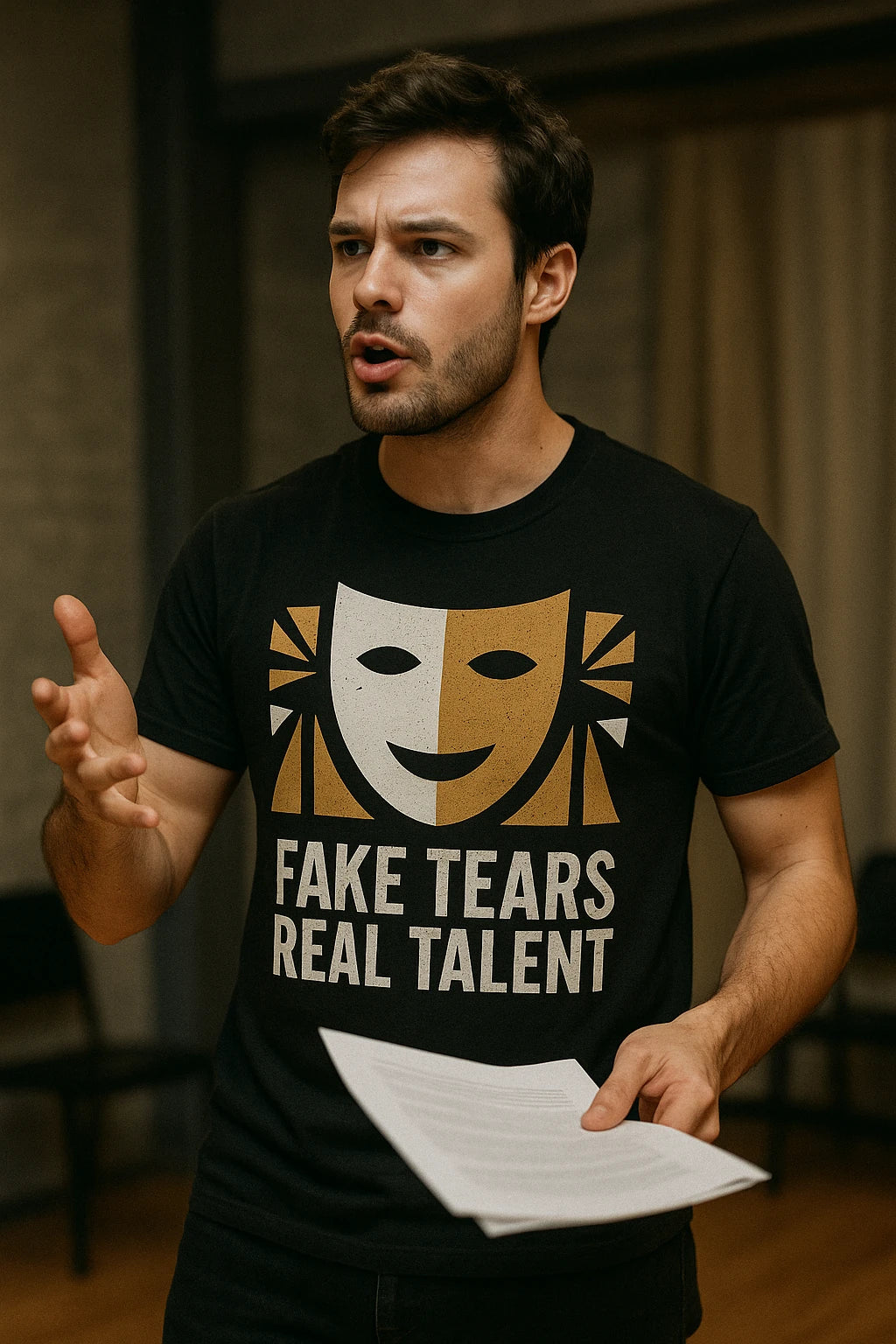"Fake Tears Real Talent" black actor t shirt - also one of the gifts for actors after performance