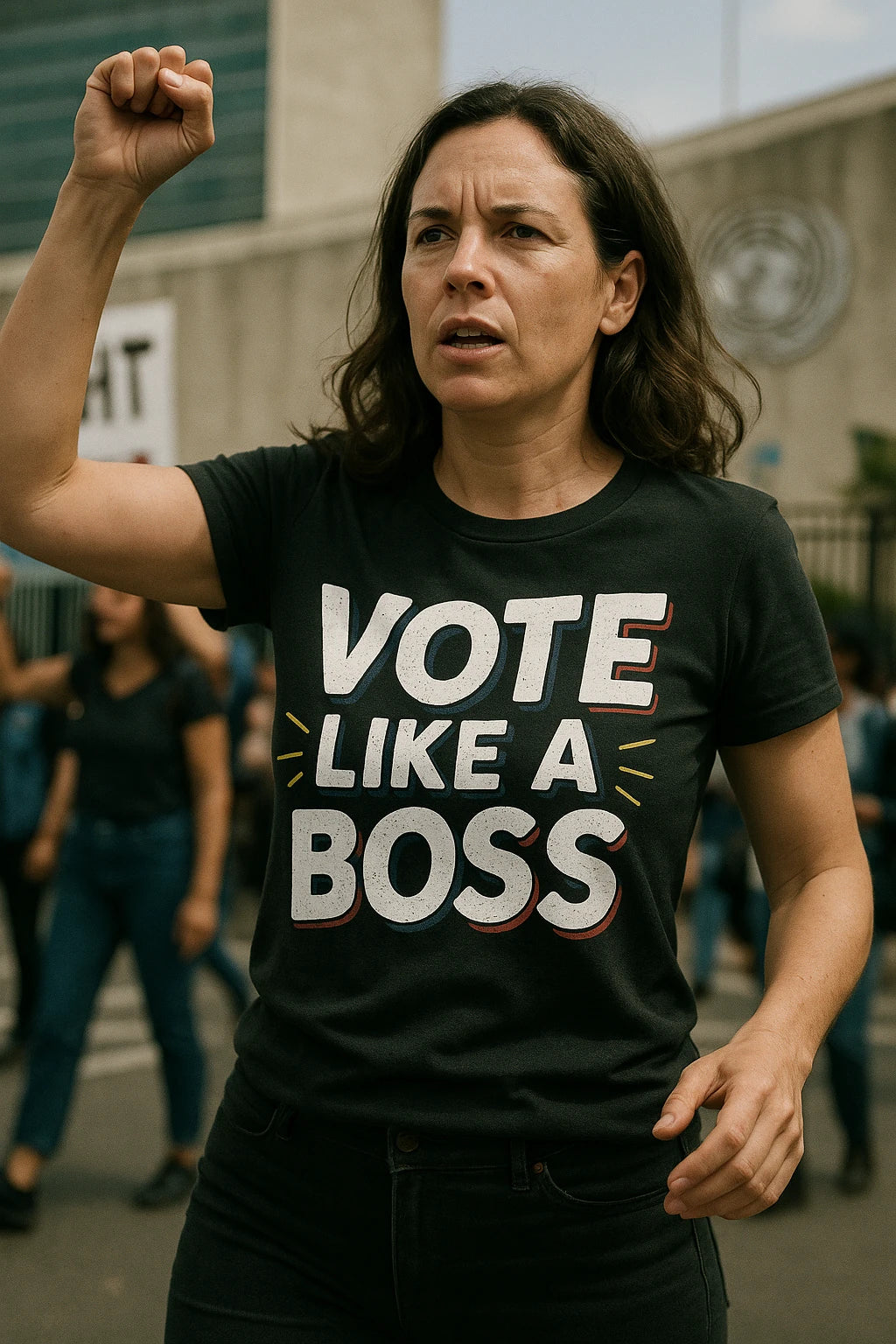 "Vote Like a Boss" black politics t shirt, photographed as gifts for politics lovers