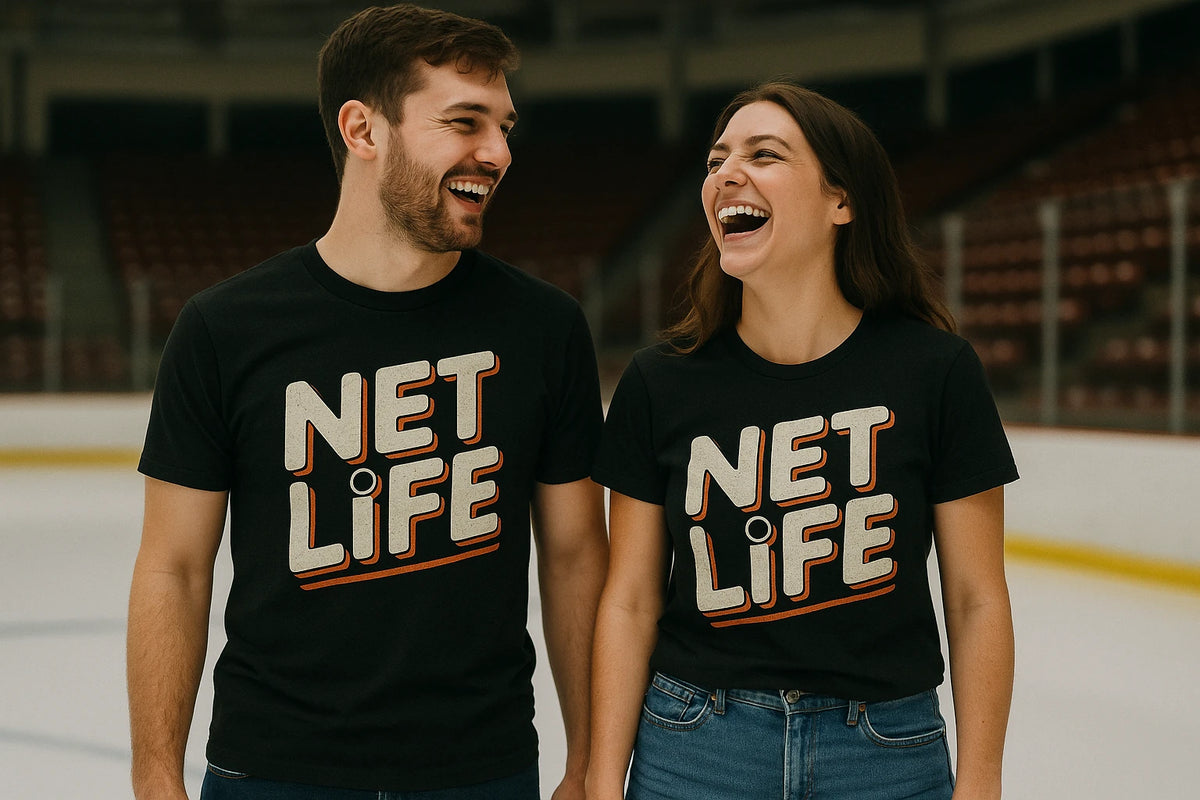 Person wearing the black hockey t shirt graphic tee - "Net Life" design