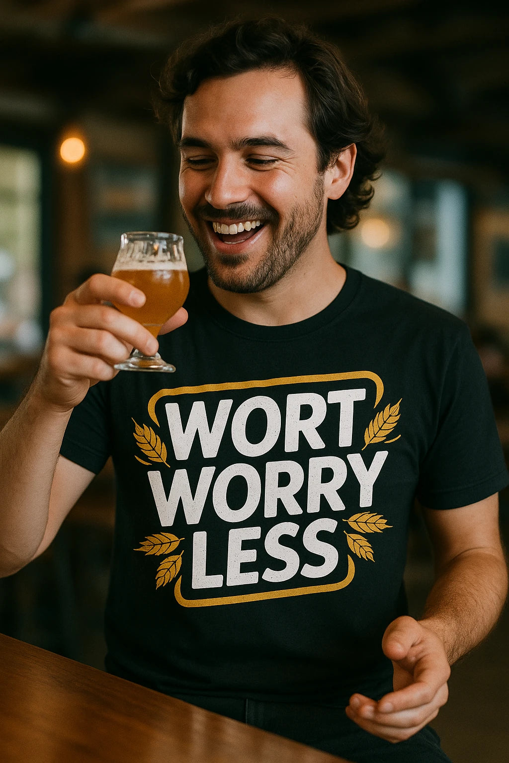 "Wort Worry Less" black brewer t shirt - also one of the gifts for beer brewers
