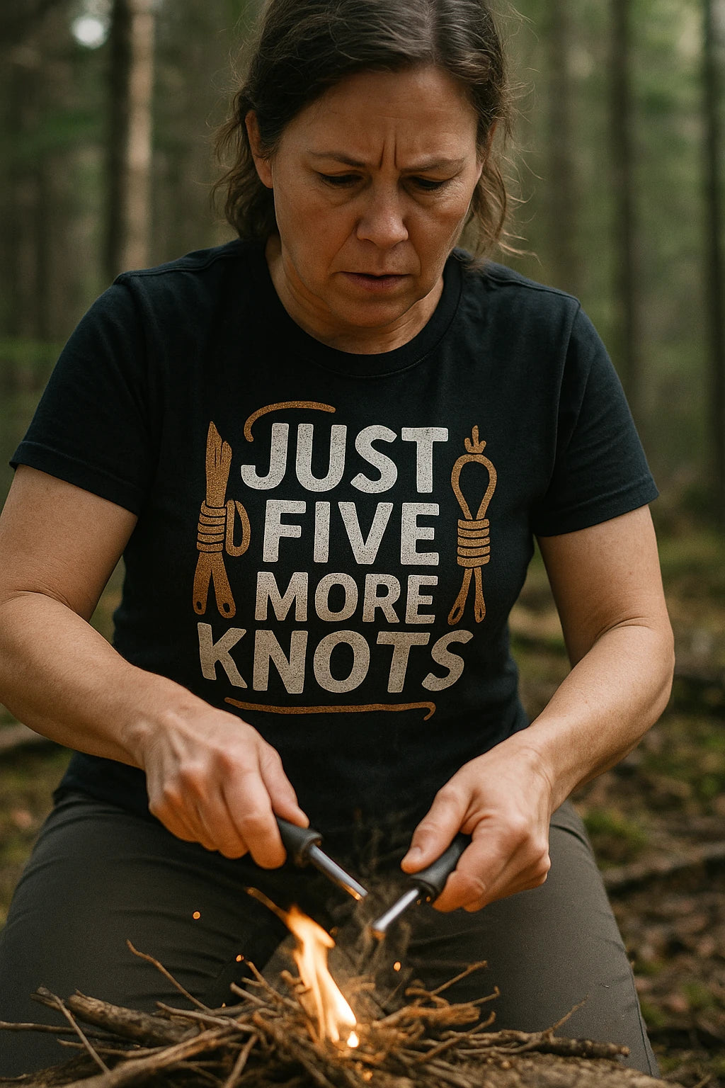 "Just Five More Knots" black bushcraft shirts - a birthday gift for bushcraft lover