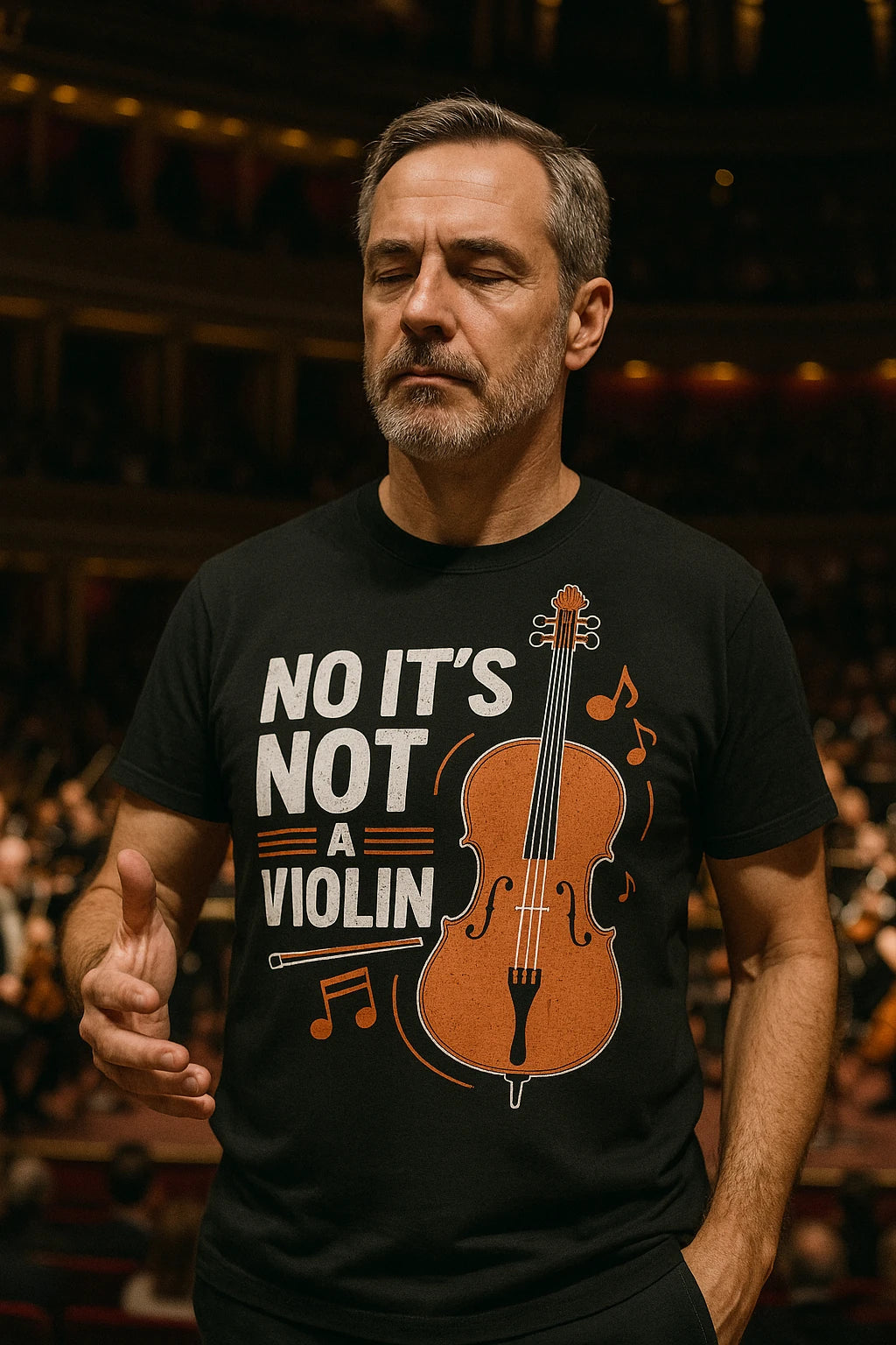 "No It'S Not a Violin" black orchestra t shirt ideas, photographed as gifts for orchestra lovers