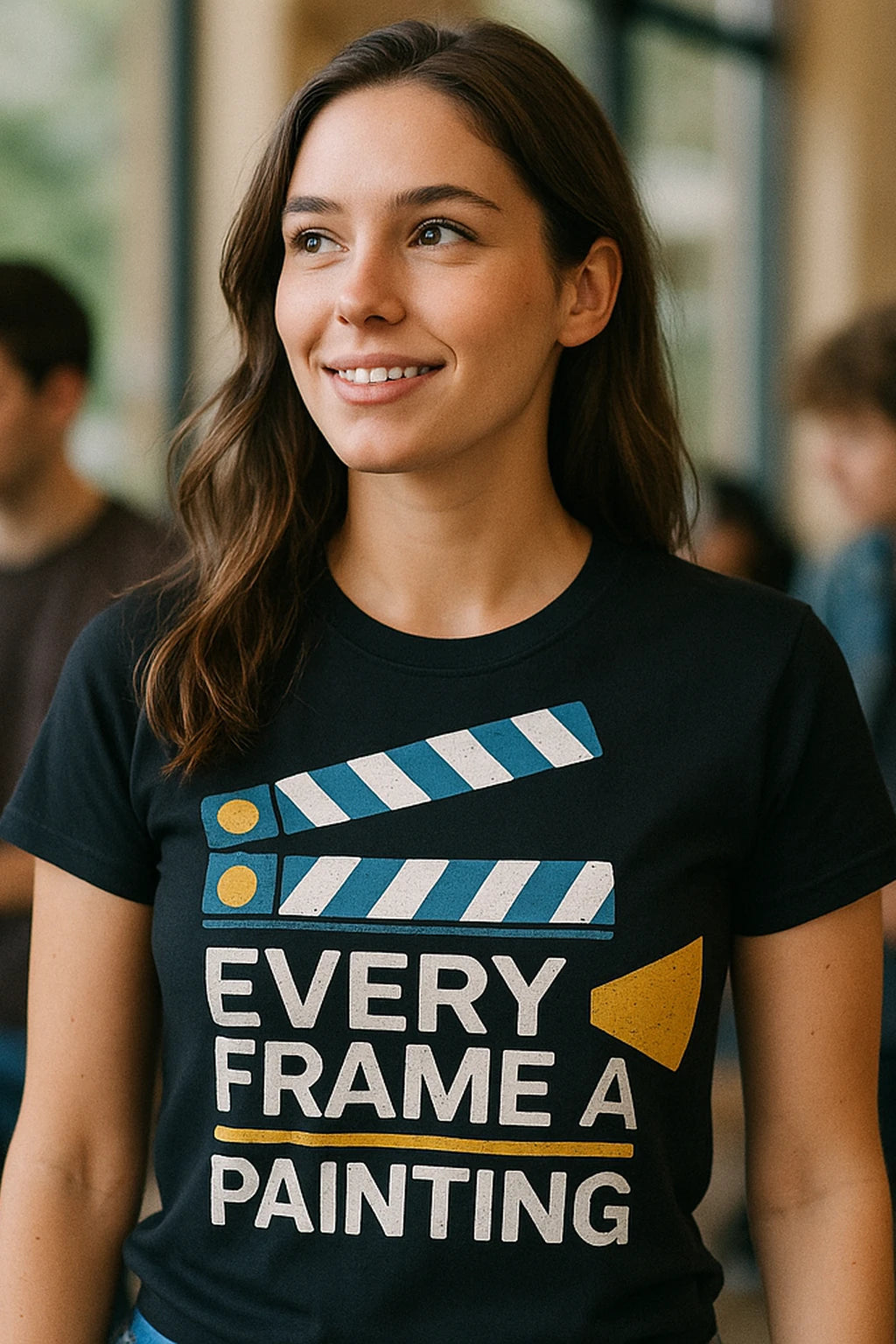 "Every Frame a Painting" black film director shirts, photographed as film director lover gift