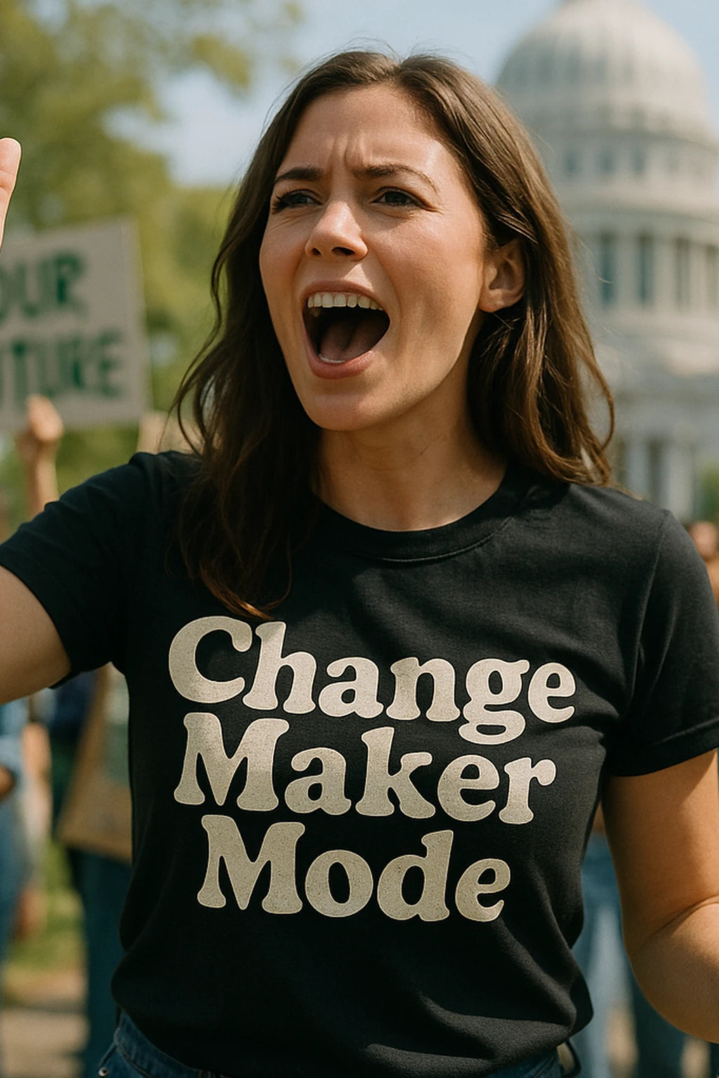 "Change Maker Mode" black activism shirts, photographed as activism lover gift