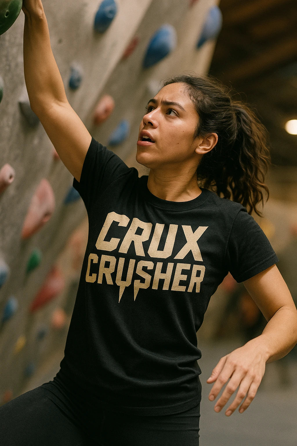 "Crux Crusher" black rock climbing tee shirts - a birthday gift for rock climbing lover