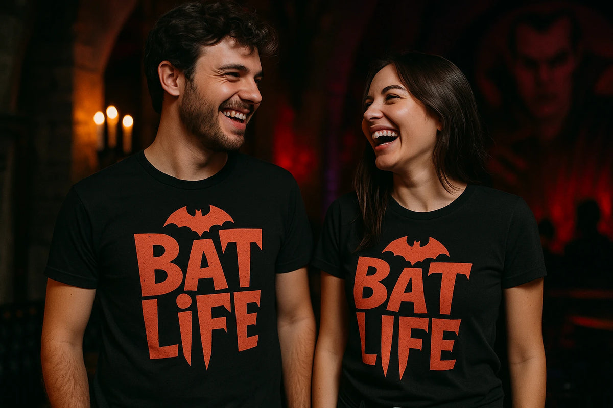 Person wearing the black mystic grill vampire diaries t shirt graphic tee - "Bat Life" design