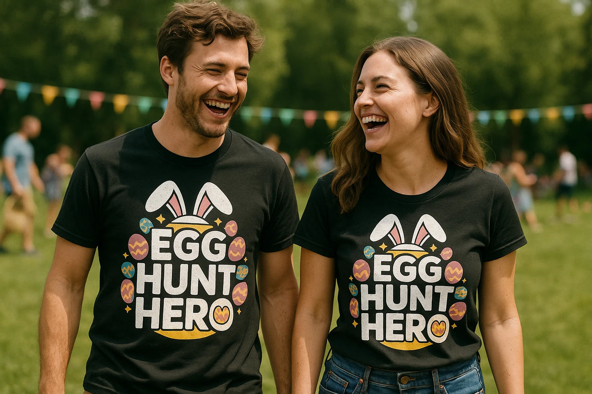Person wearing the black womens easter shirts graphic tee - "Egg Hunt Hero" design