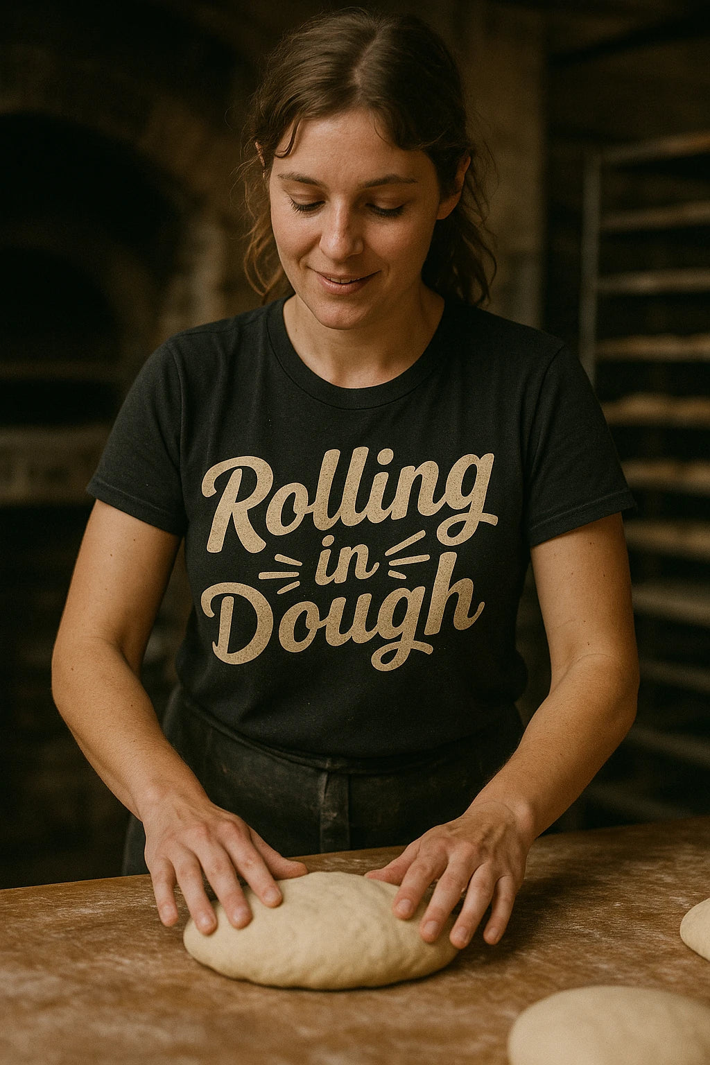 "Rolling in Dough" black baker shirts - also one of the presents for bread bakers