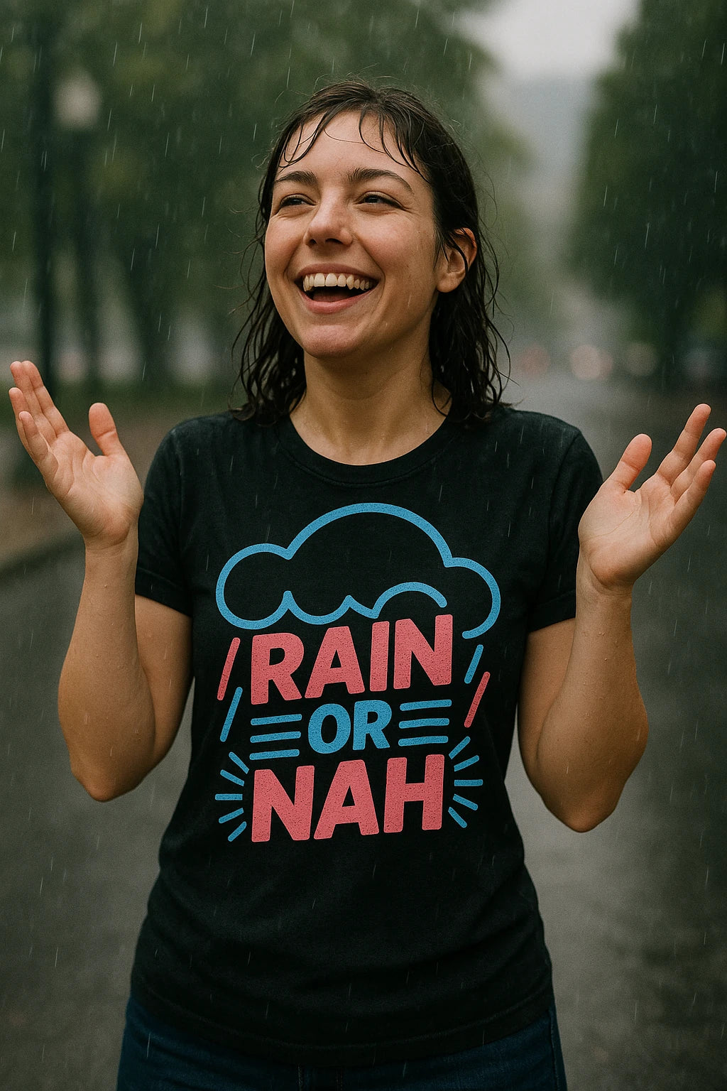 "Rain Or Nah" black rain bow t shirt - also a it's a terrible day for rain shirt