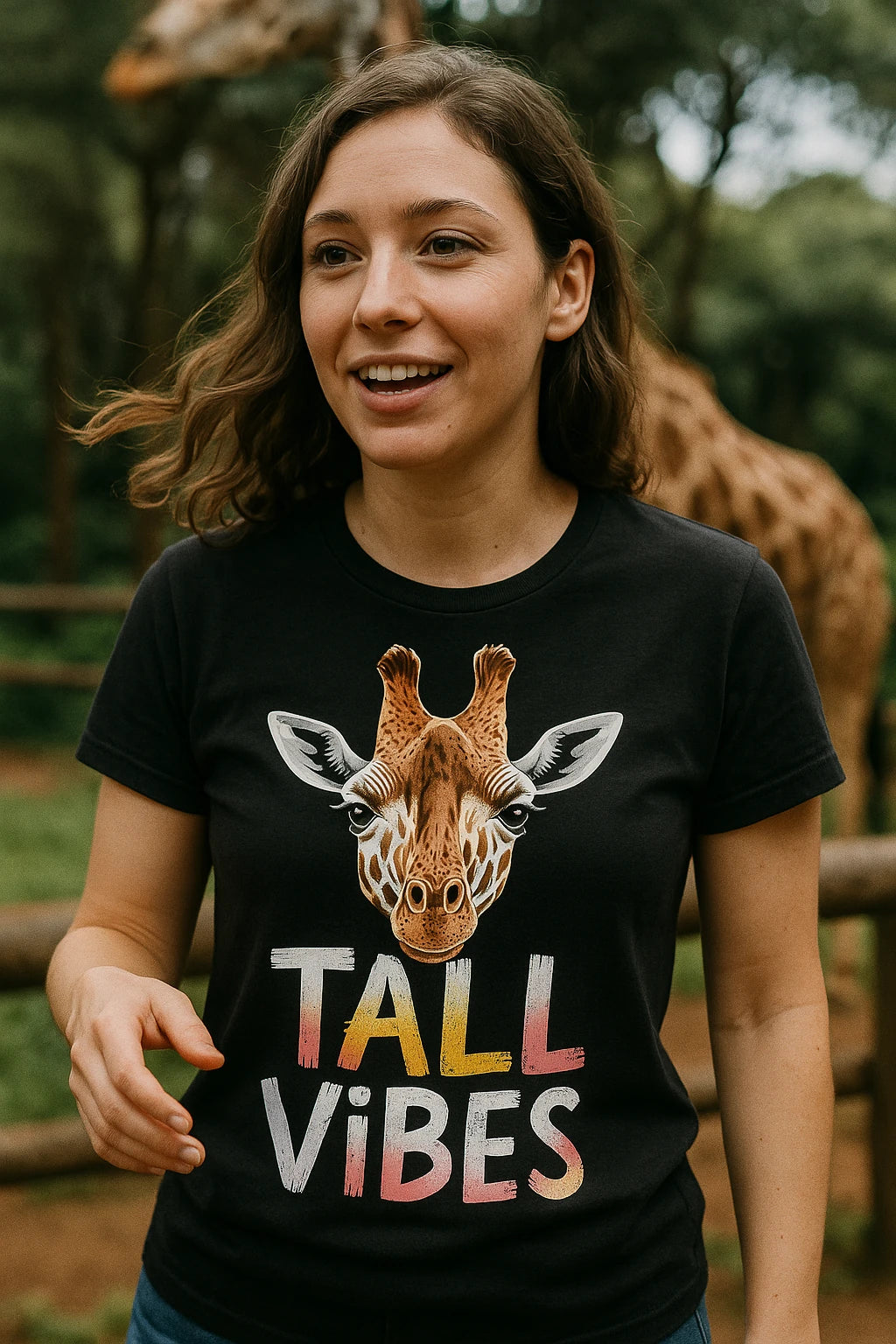 "Tall Vibes" black giraffe shirts - also a giraffe shirt for men
