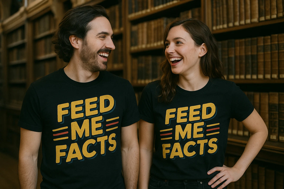 Person wearing the black studying t shirt graphic tee - "Feed Me Facts" design