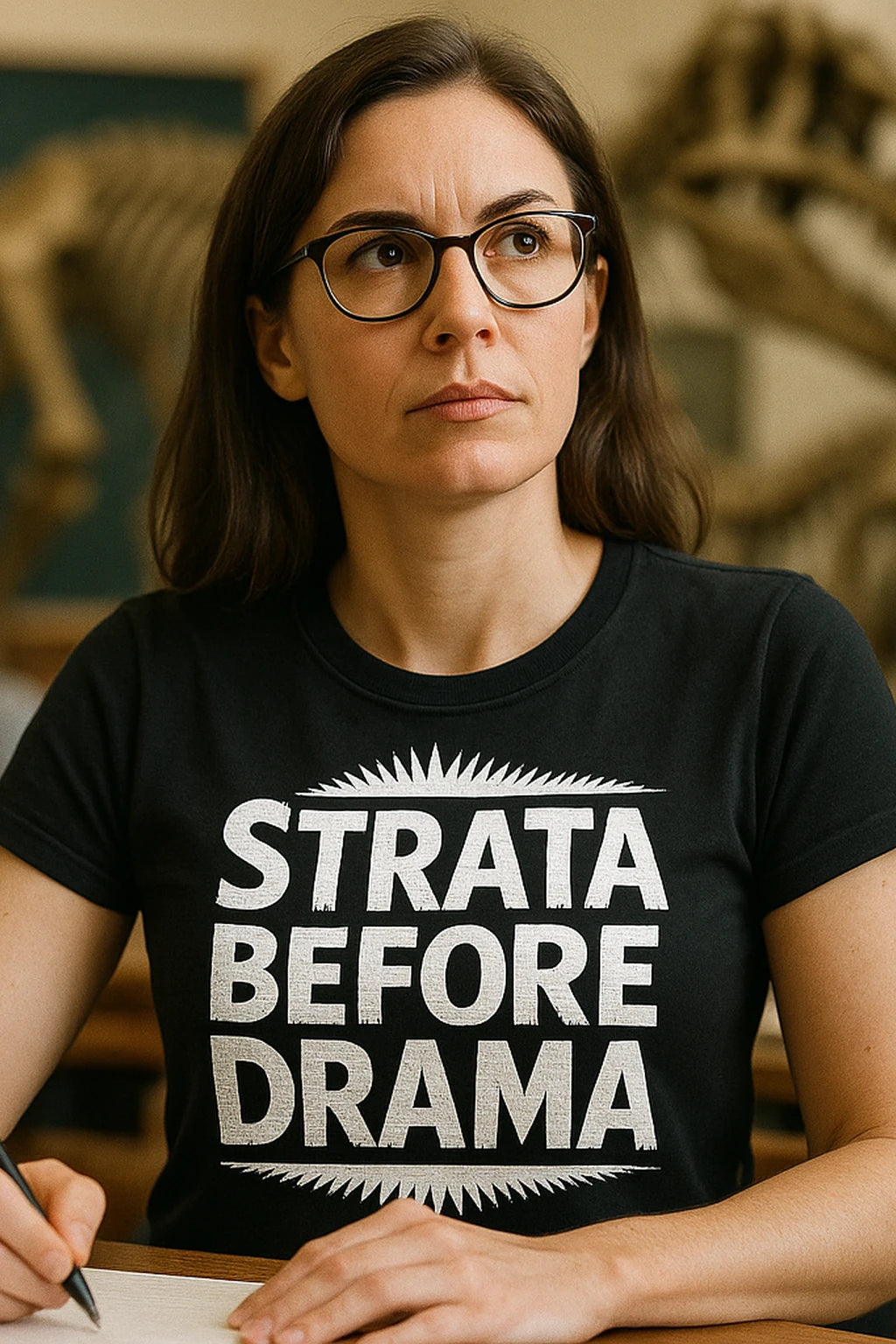 "Strata Before Drama" paleontology t shirt - product photo 7