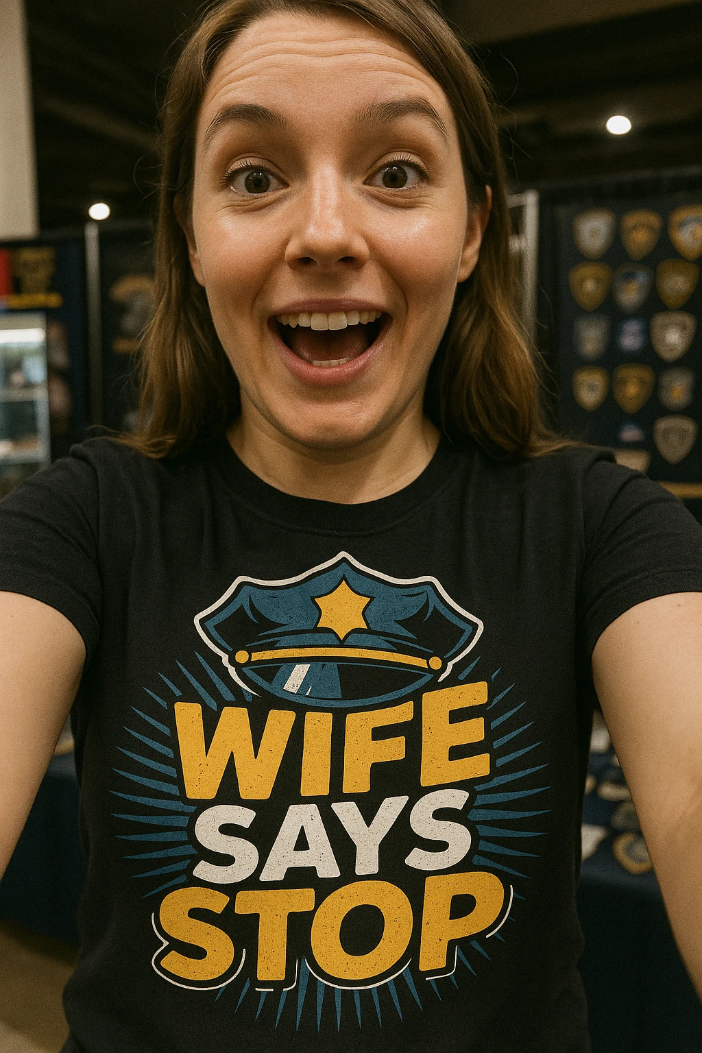 "Wife Says Stop" black police officer shirts - also one of the best gifts for police officers