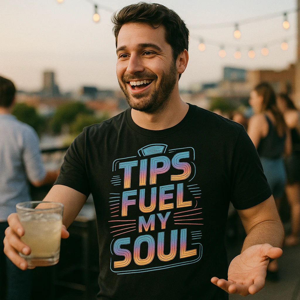 "Tips Fuel My Soul" black bartender shirts - also one of the best gifts for the home bartender