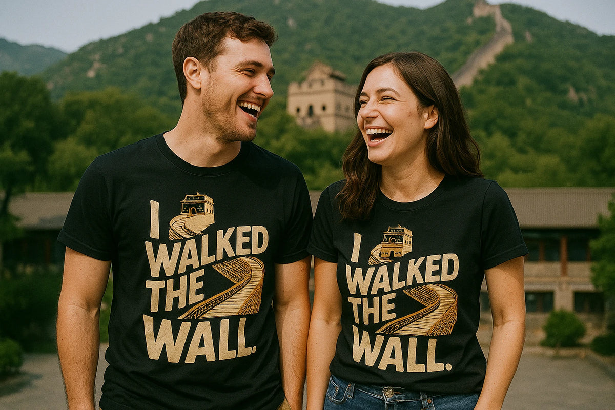 Person wearing the black the great wall of china shirts graphic tee - "I Walked the Wall." design