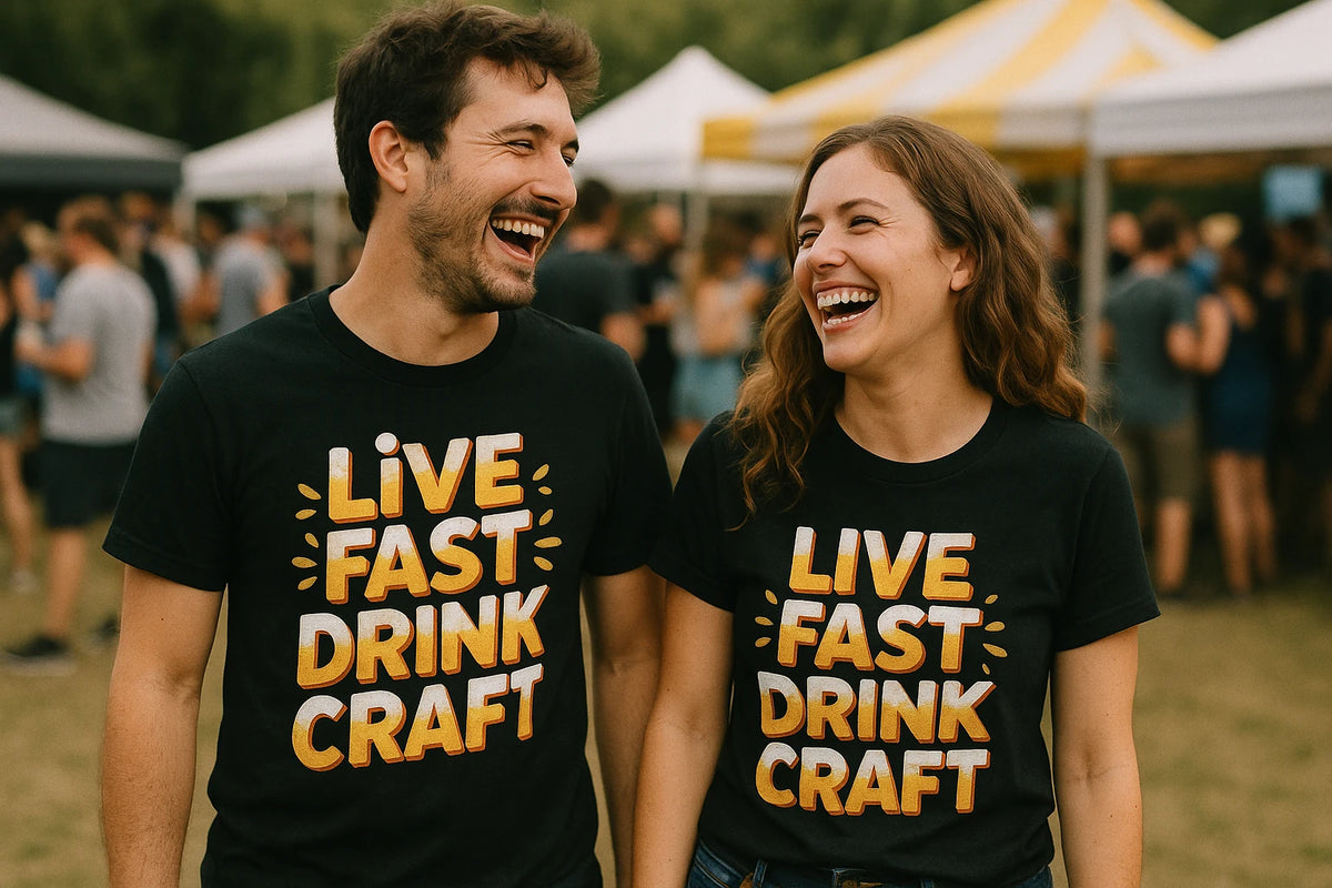 Person wearing the black beer t shirt graphic tee - "Live Fast Drink Craft" design
