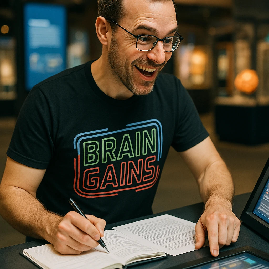 "Brain Gains" studying t shirt - product photo 8