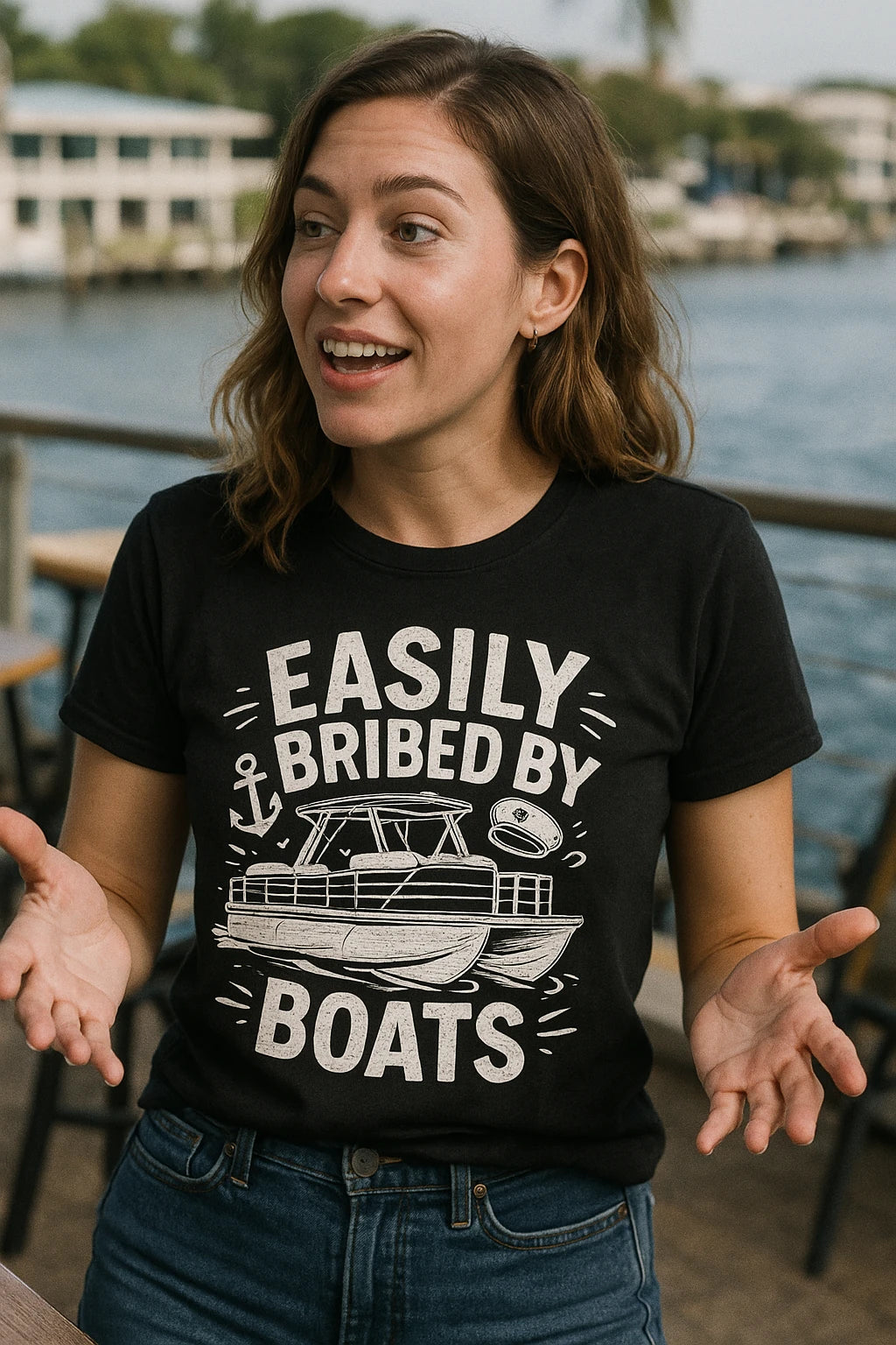 "Easily Bribed By Boats" black custom boat shirts - also one of the presents for boat lovers