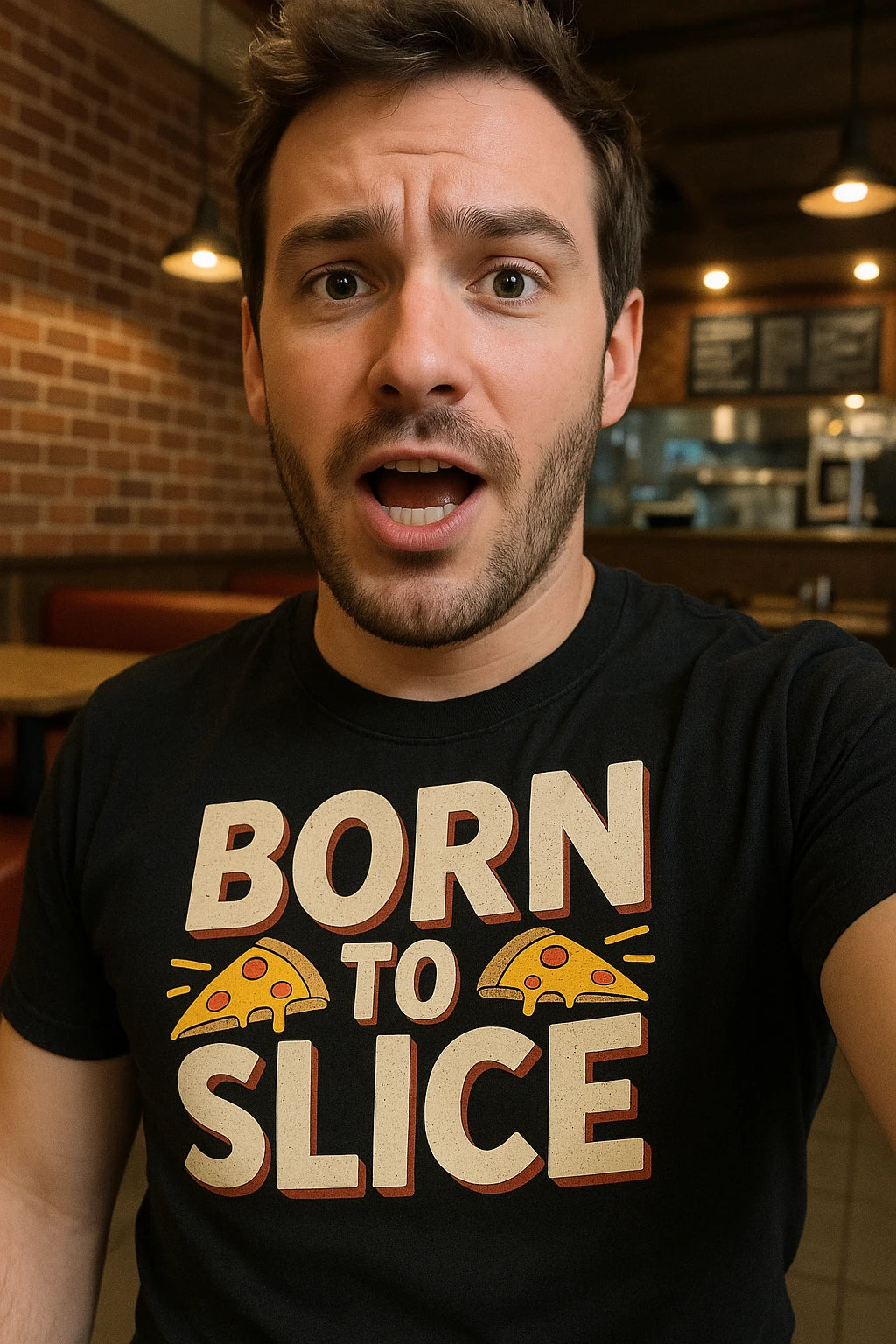 "Born To Slice" black pizza t shirt - also a a lovely cheese pizza just for me shirt