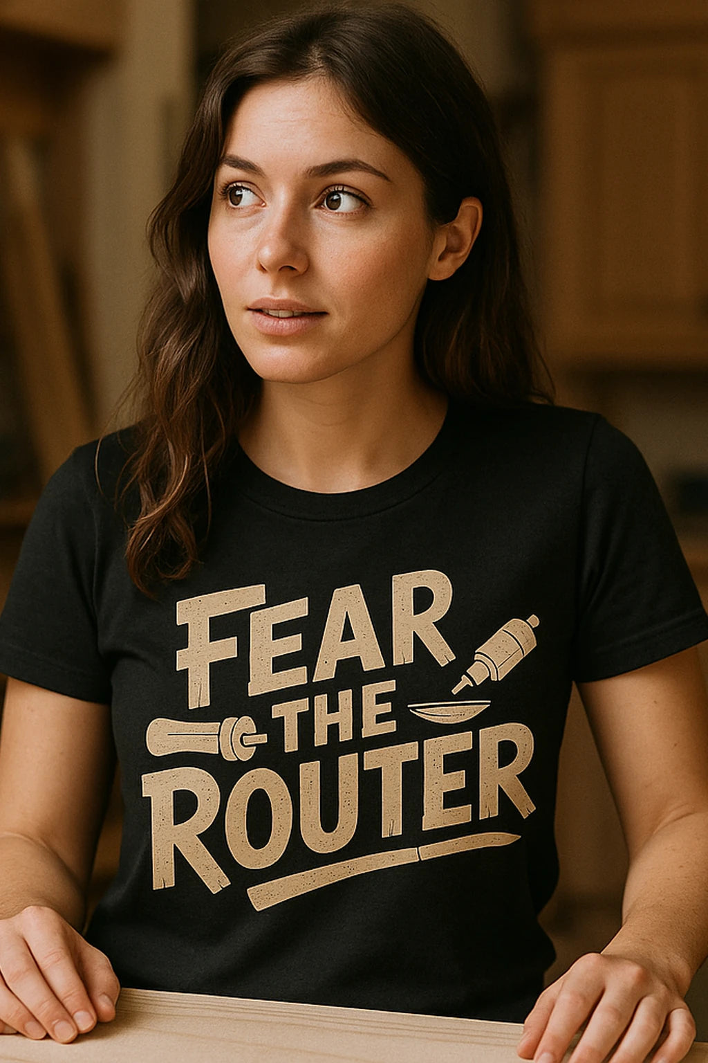 "Fear the Router" black woodworking t shirt - also a woodworking gifts for men