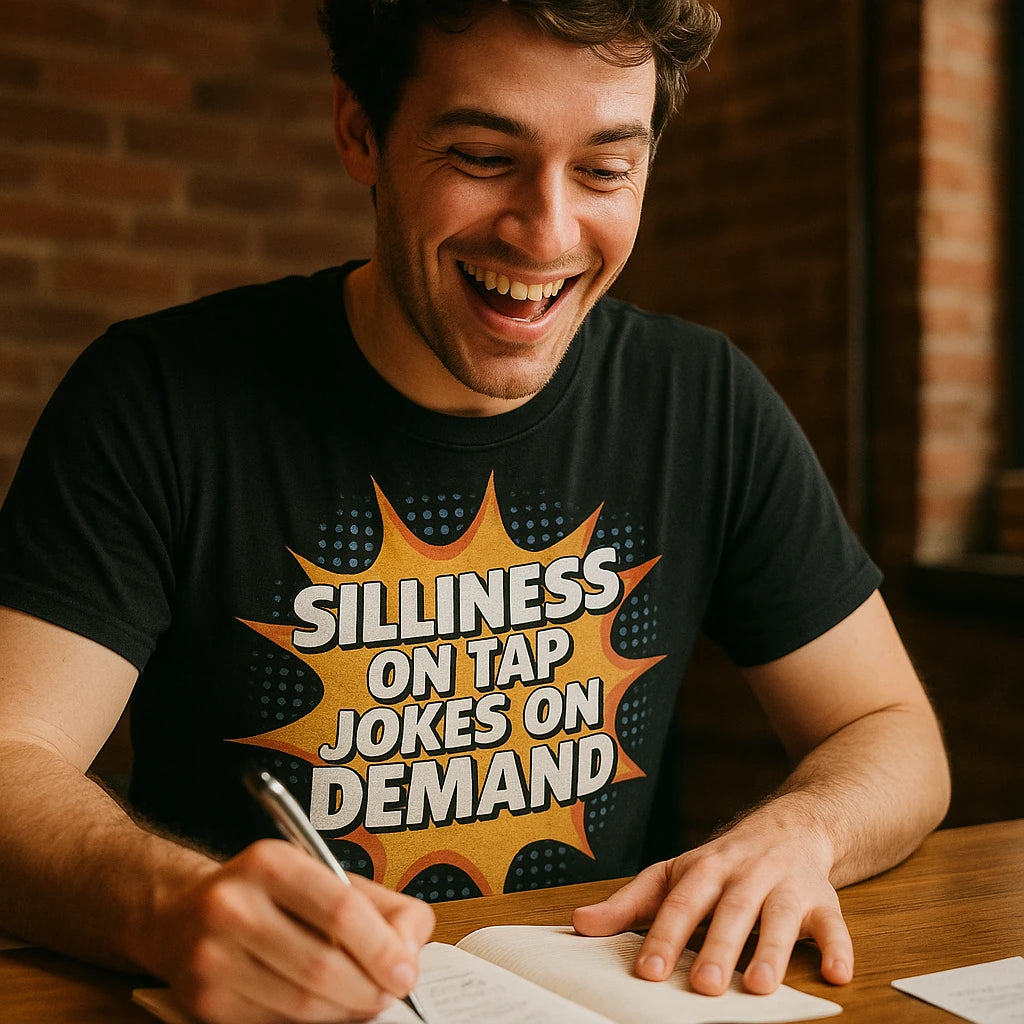 "Silliness on Tap Jokes on Demand" comedy t shirt - product photo 8