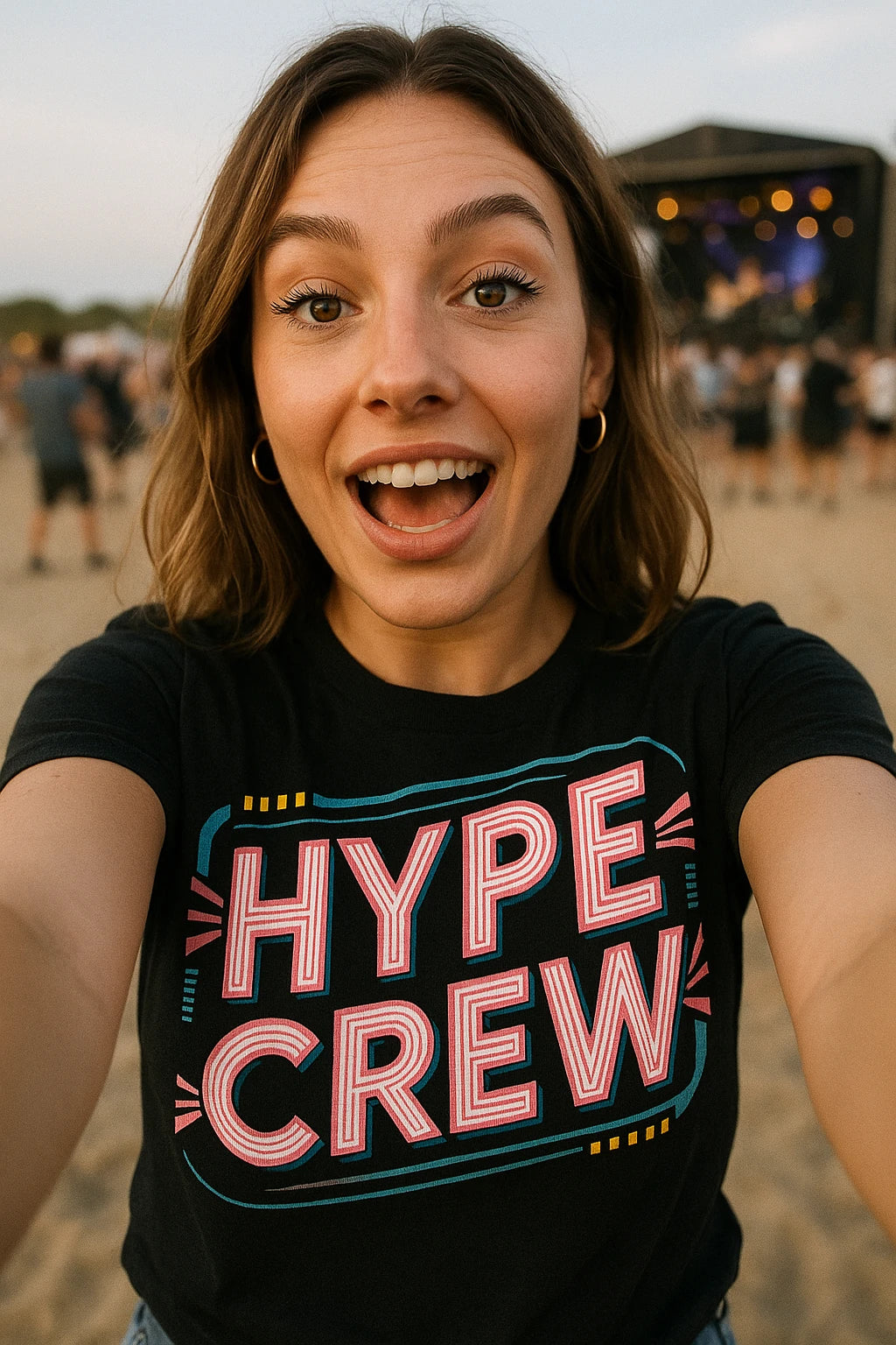 "Hype Crew" black socializing t shirt, photographed as socializing lover gift