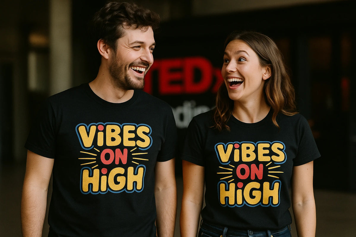 Person wearing the black growth mindset tshirts graphic tee - "Vibes on High" design