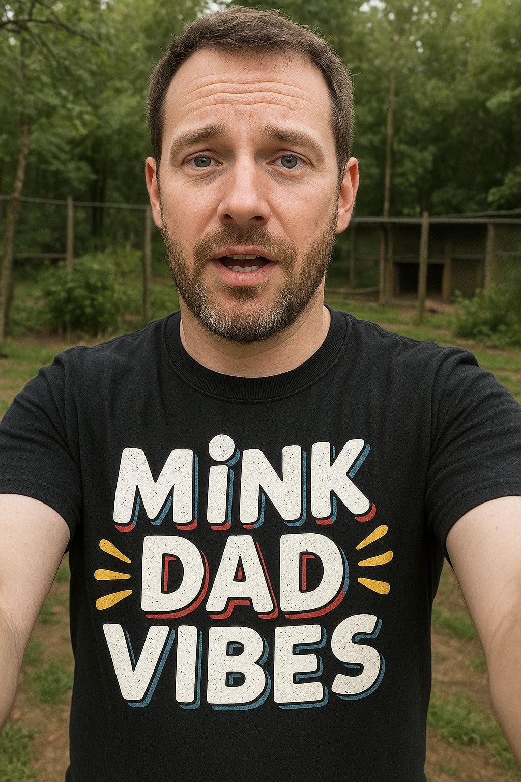 "Mink Dad Vibes" black mink t shirt, photographed as mink lover gift