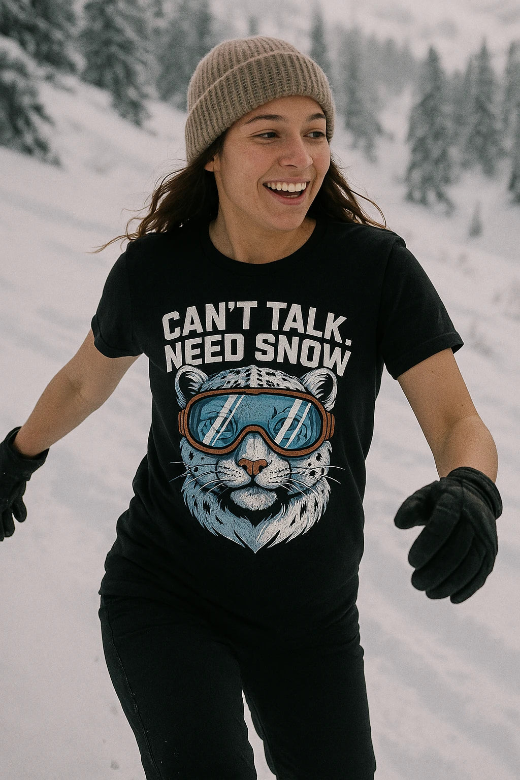 "Can'T Talk. Need Snow" black snowboard tee - also a thermal shirt for snowboarding