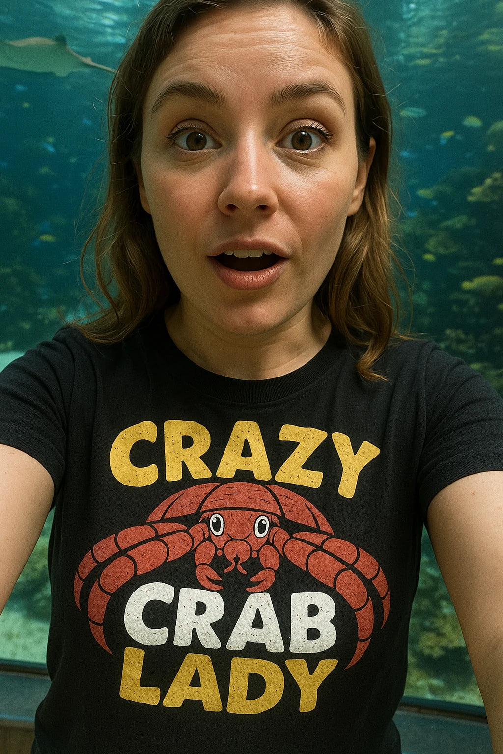 "Crazy Crab Lady" black hermit crab t shirt, photographed as hermit crab lover gift