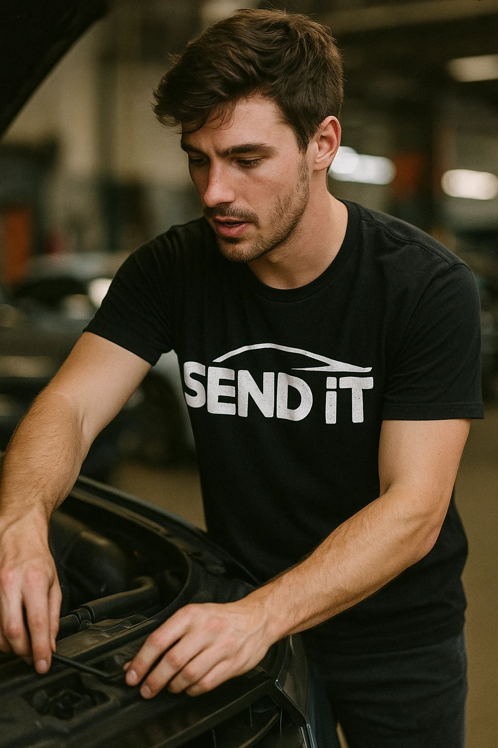 "Send It" black car t shirt - also one of the cool gifts for car guys