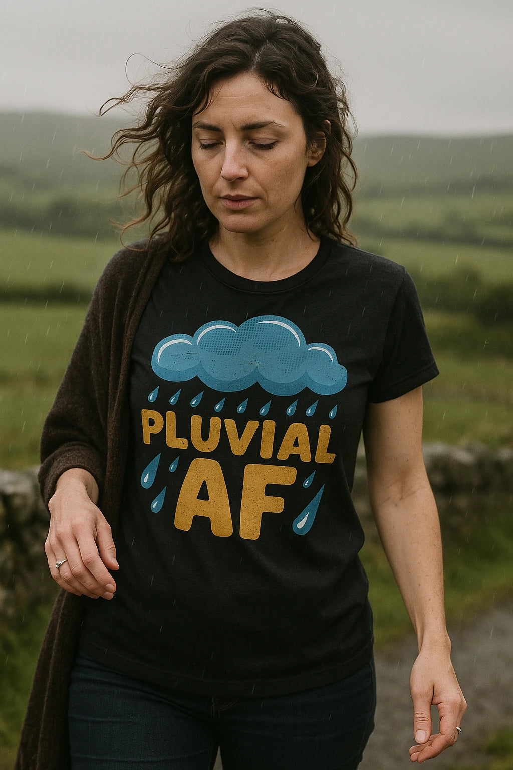 "Pluvial Af" black t shirt purple rain - also a it's a terrible day for rain shirt