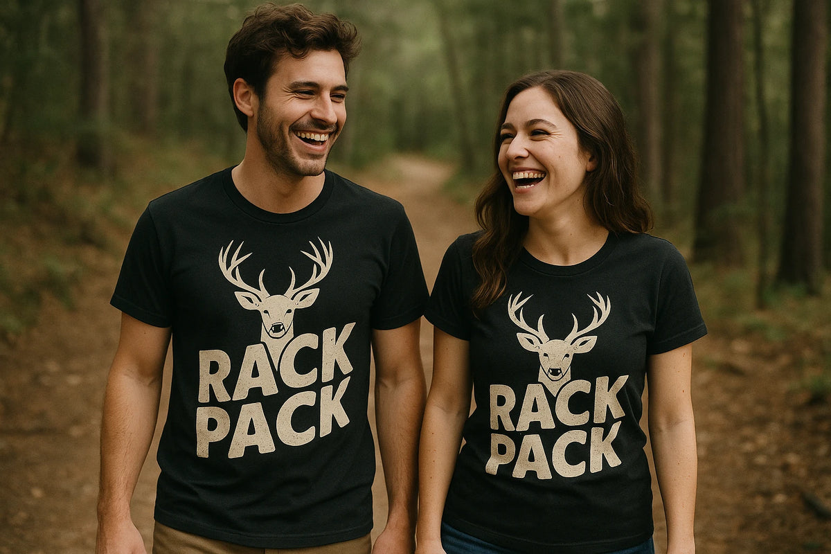 Person wearing the black deer tshirts graphic tee - "Rack Pack" design