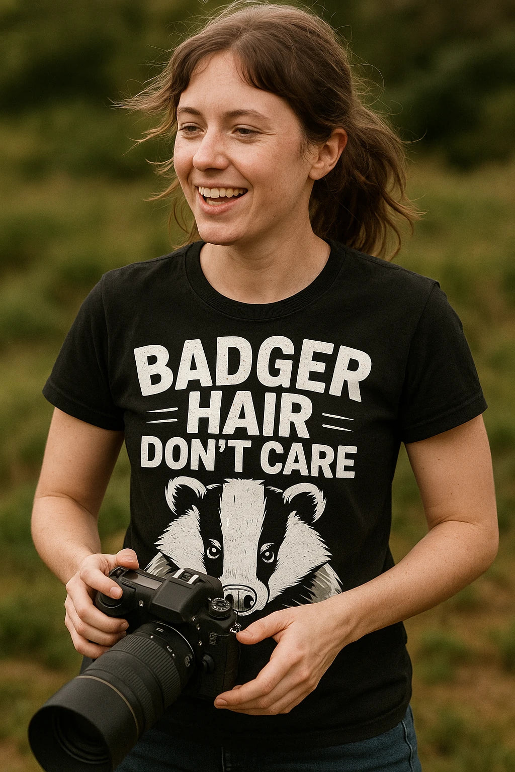 "Badger Hair Don'T Care" black badgers t shirt - a birthday gift for badgers lover