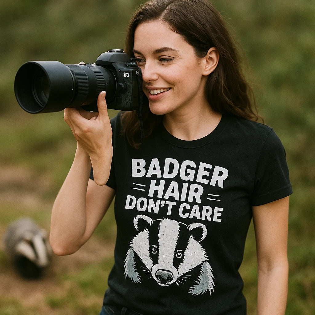 "Badger Hair Don'T Care" black badgers t shirt, photographed as badgers lover gift