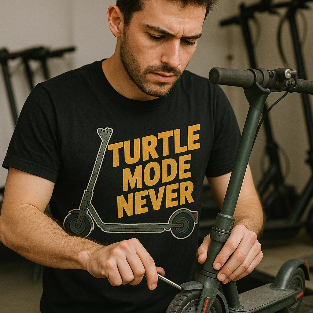 "Turtle Mode Never" electric scooter shirts - product photo 8