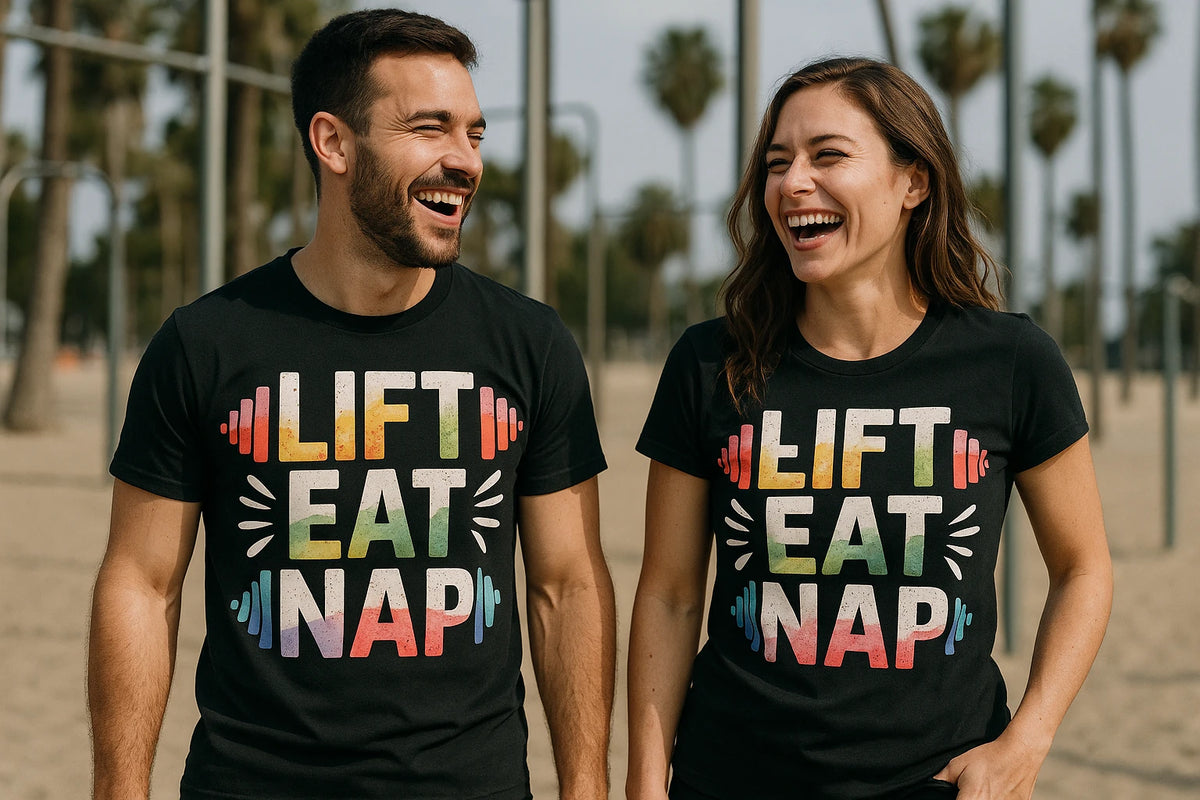 Person wearing the black exercise tee graphic tee - "Lift Eat Nap" design