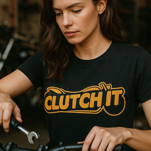 "Clutch It" black motorcycle shirts - also a father's day gifts motorcycle lover