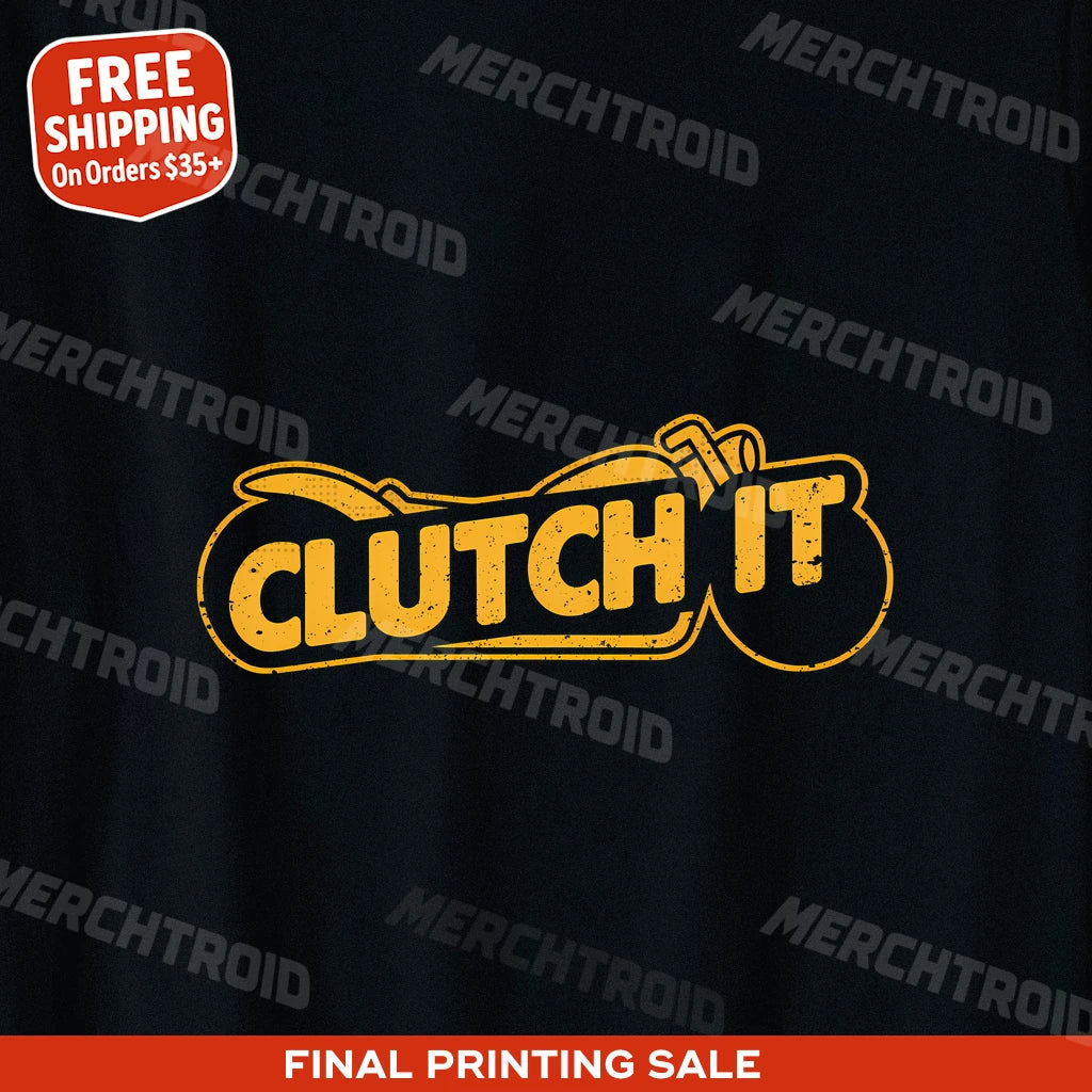 "Clutch It" black motorcycle shirts, photographed as gifts for motorcycle riders