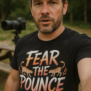 "Fear the Pounce" black cougar t shirt, photographed as cougar lover gift