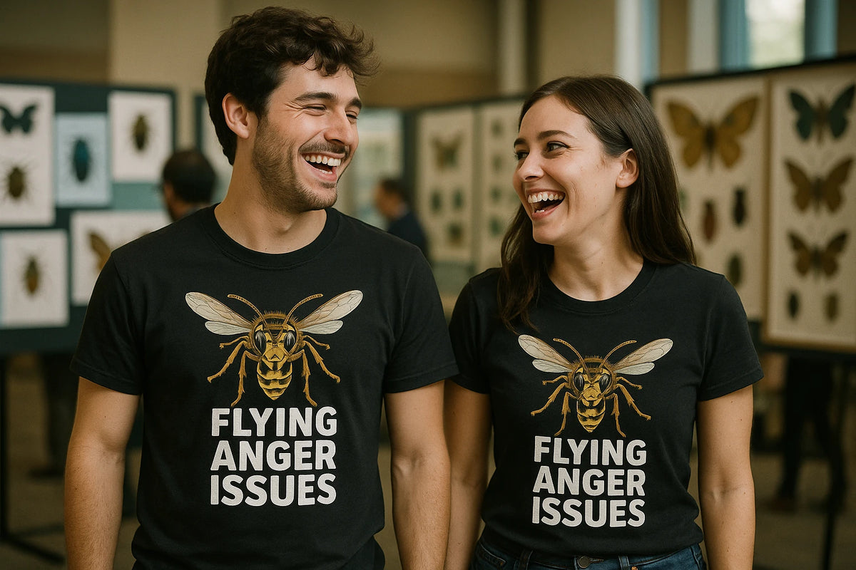 Person wearing the black wasps shirts graphic tee - "Flying Anger Issues" design